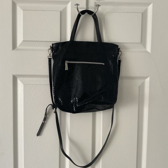Sorial Snake-embossed Bag Rubina Leather Black Tote Crossbody Shoulder Sparkly - Picture 1 of 4